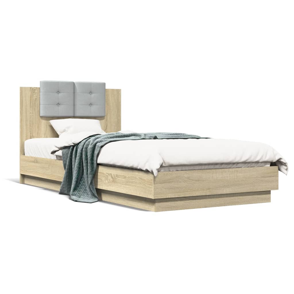 vidaXL Bed Frame with Headboard and LED Lights Sonoma Oak 90x200 cm
