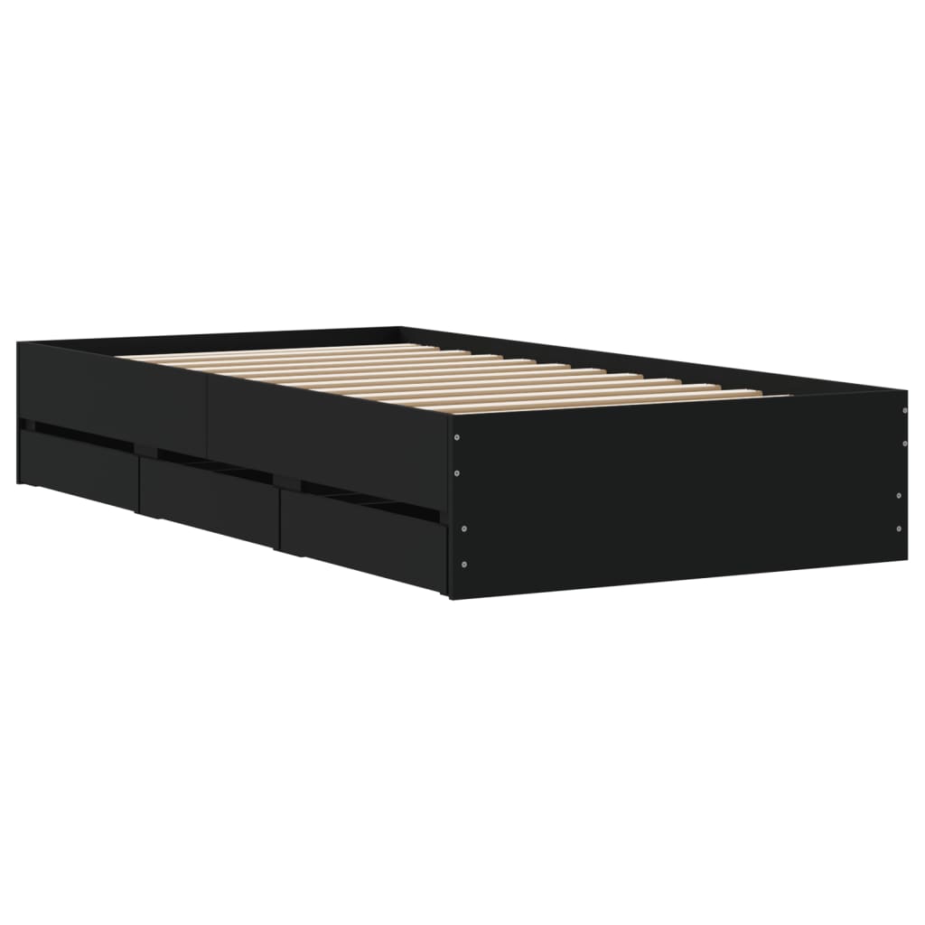 vidaXL Bed Frame with Drawers Black 75x190 cm Small Single Engineered Wood