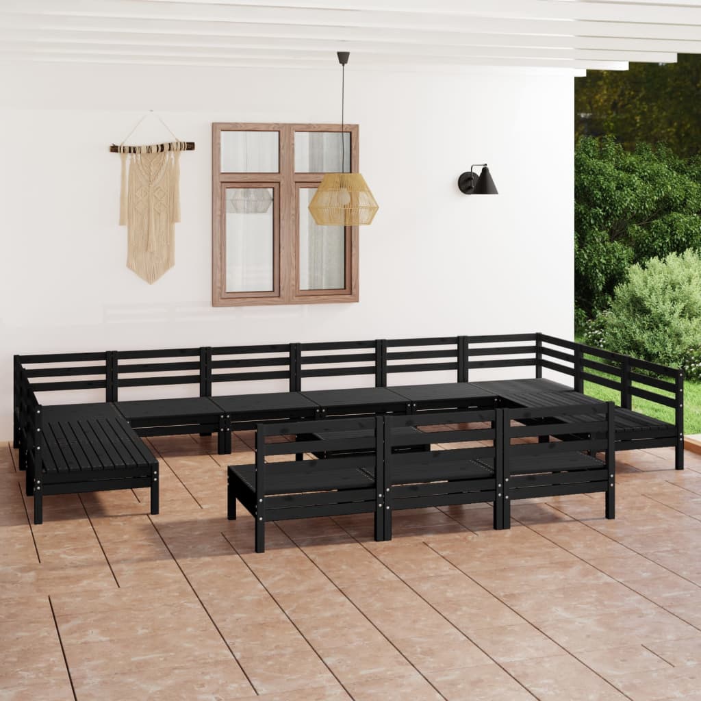 vidaXL 14 Piece Garden Lounge Set Black Solid Pinewood