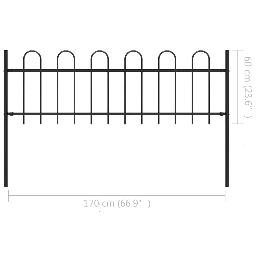 vidaXL Garden Fence with Hoop Top Steel 5.1x0.6 m Black