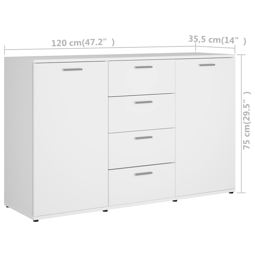 vidaXL Sideboard White 120x35.5x75 cm Engineered Wood