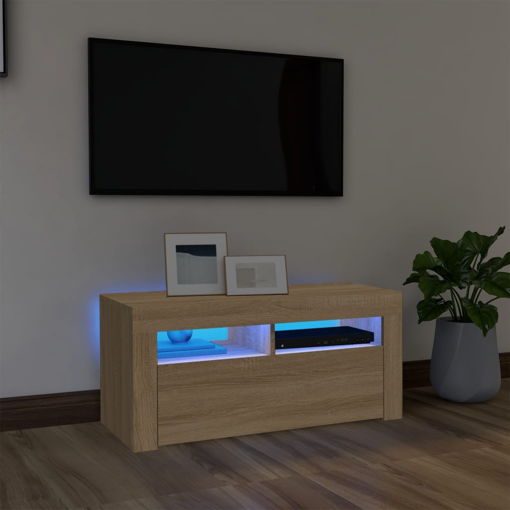 vidaXL TV Cabinet with LED Lights Sonoma Oak 90x35x40 cm