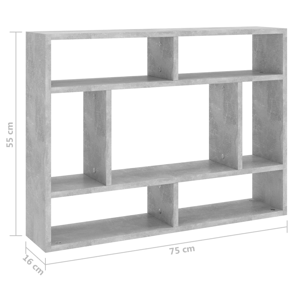 vidaXL Wall Shelf Concrete Grey 75x16x55 cm Engineered Wood