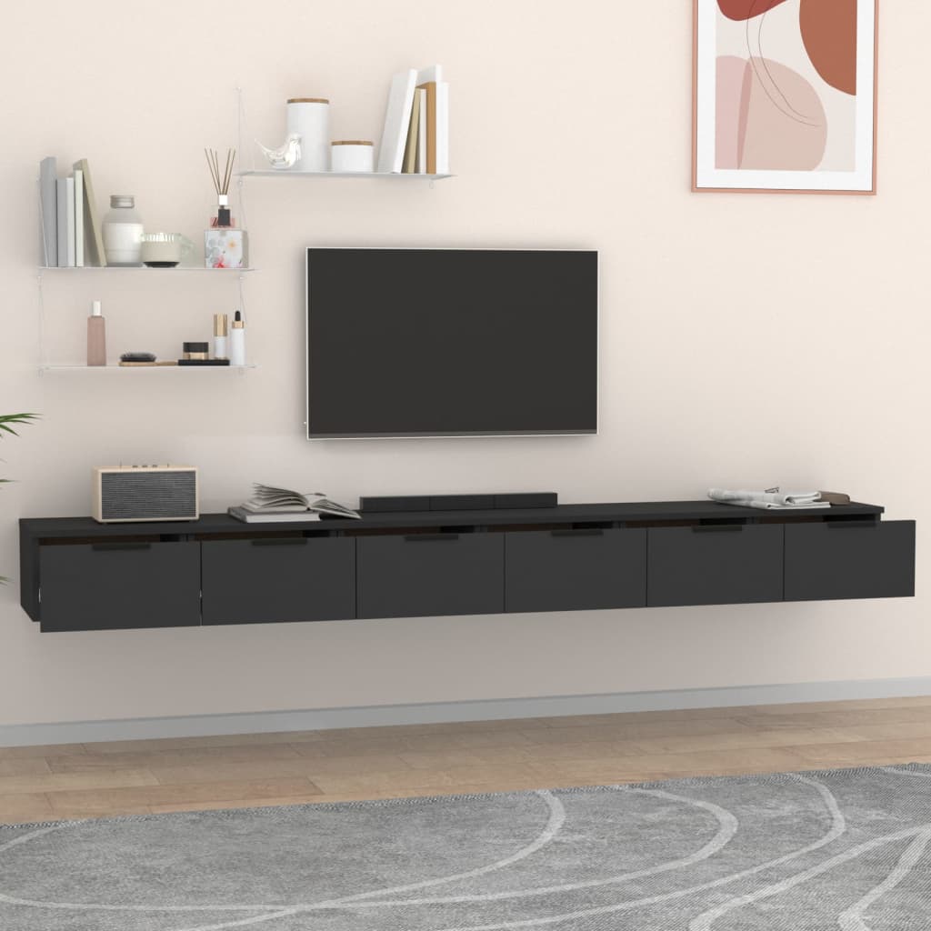 vidaXL Wall Cabinets 2 pcs Black 102x30x20 cm Engineered Wood