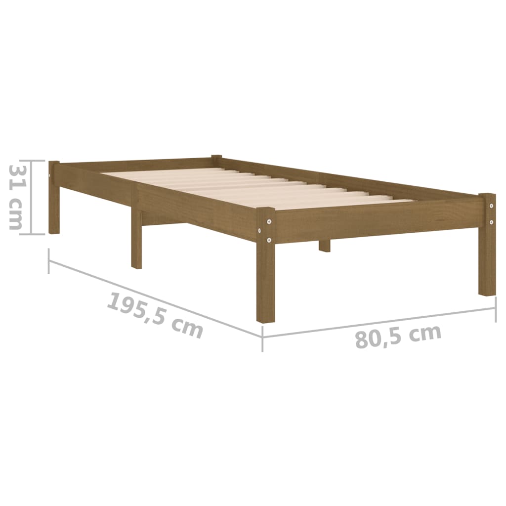 vidaXL Bed Frame Honey Brown Solid Wood 75x190 cm Small Single