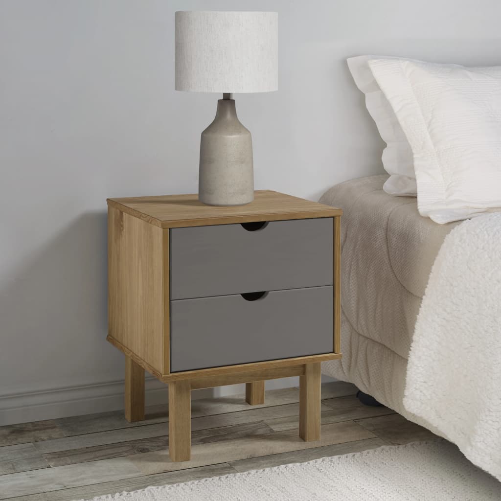 vidaXL Bedside Cabinet OTTA Brown&Grey 45x39x57 cm Solid Wood Pine