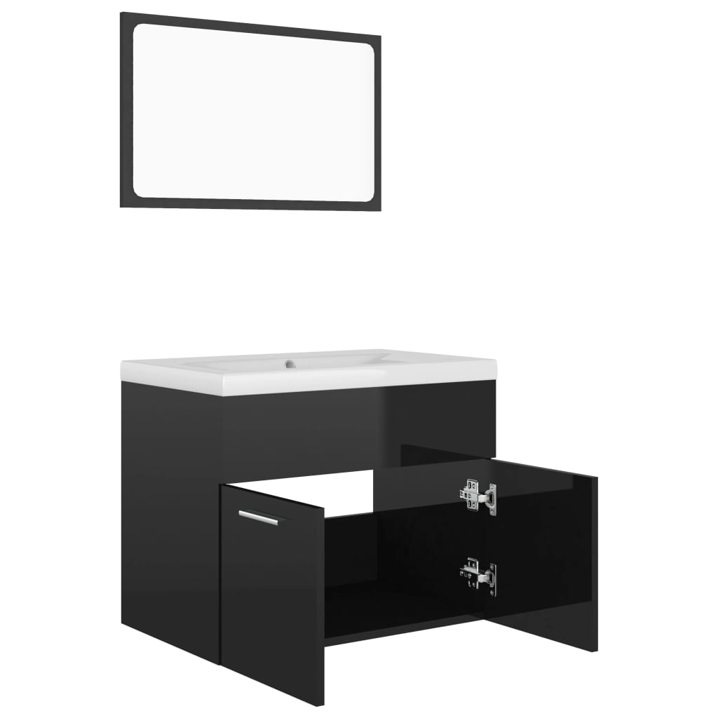 vidaXL Bathroom Furniture Set High Gloss Black Engineered Wood