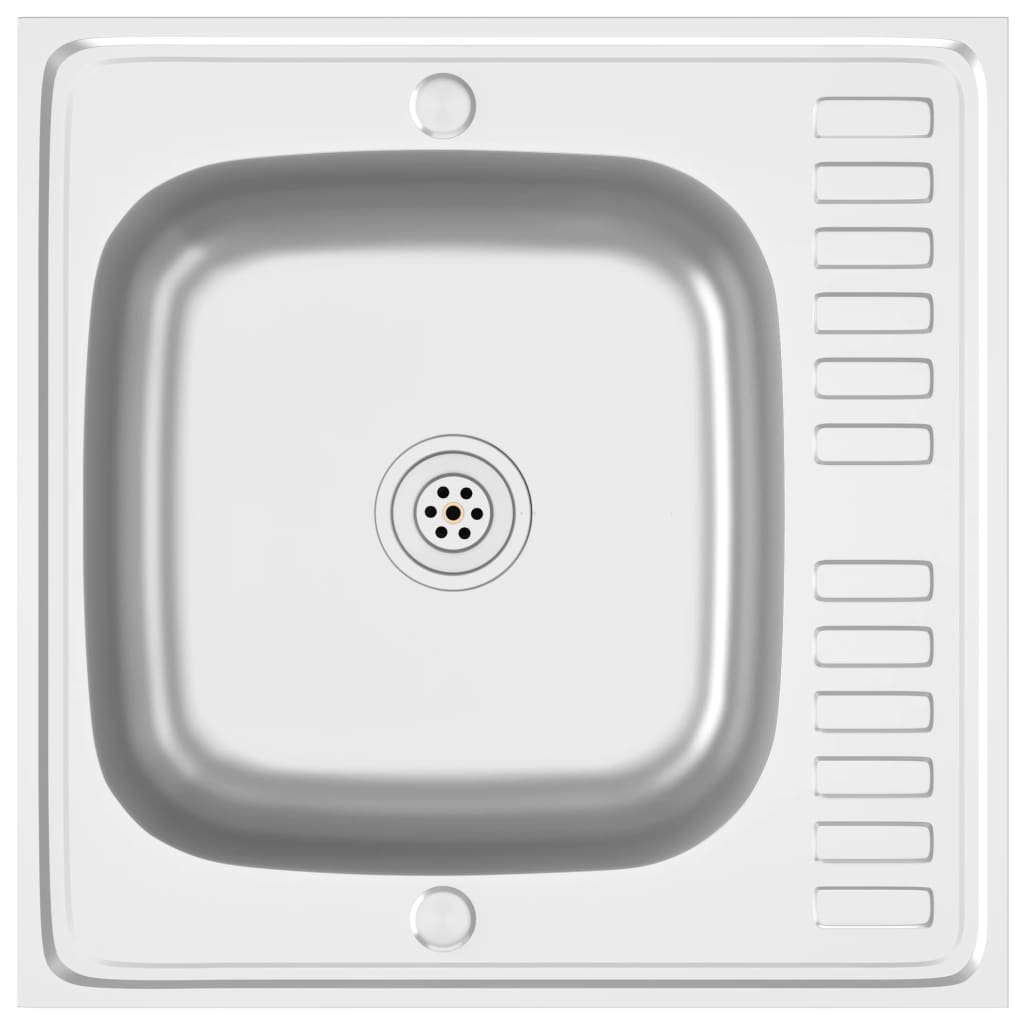 vidaXL Kitchen Sink with Drainer Set Silver 600x600x155 mm Stainless Steel