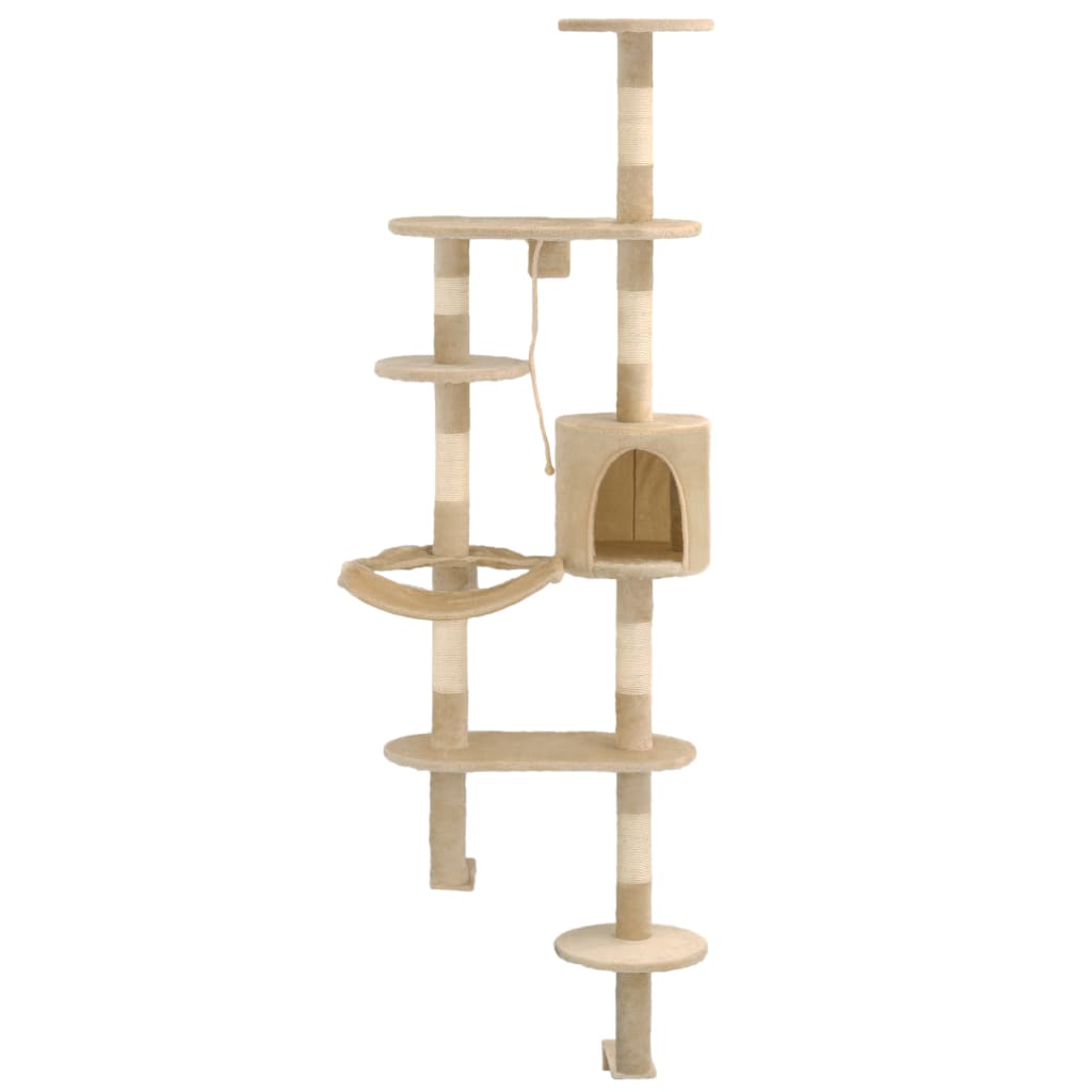 vidaXL Cat Tree with Sisal Scratching Posts Wall Mounted 194 cm Beige
