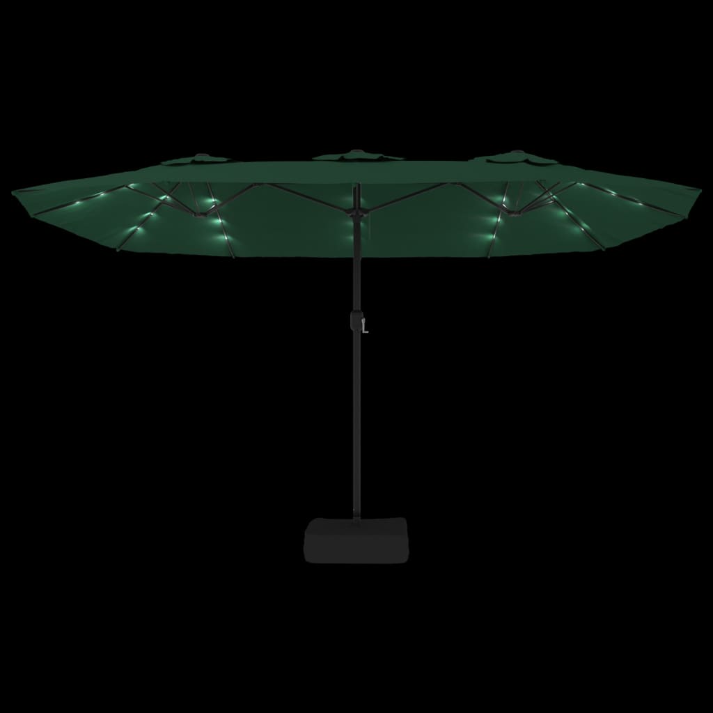 vidaXL Double-Head Parasol with LEDs Green 449x245 cm