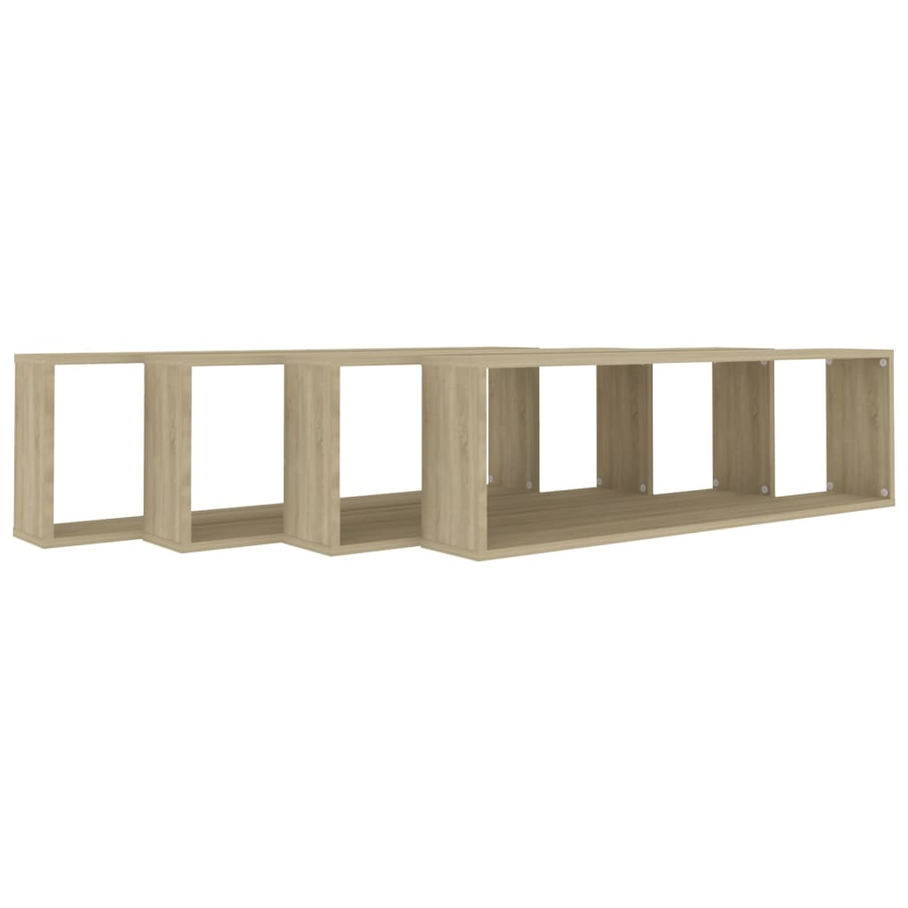 vidaXL Wall Cube Shelf 4 pcs Sonoma Oak 100x15x30 cm Engineered Wood