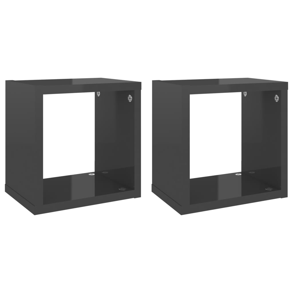 vidaXL Wall Cube Shelves 2 pcs High Gloss Grey 22x15x22 cm