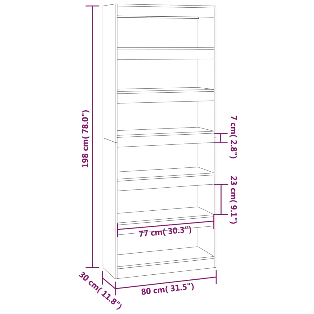 vidaXL Book Cabinet/Room Divider Grey Sonoma 80x30x198 cm Engineered Wood