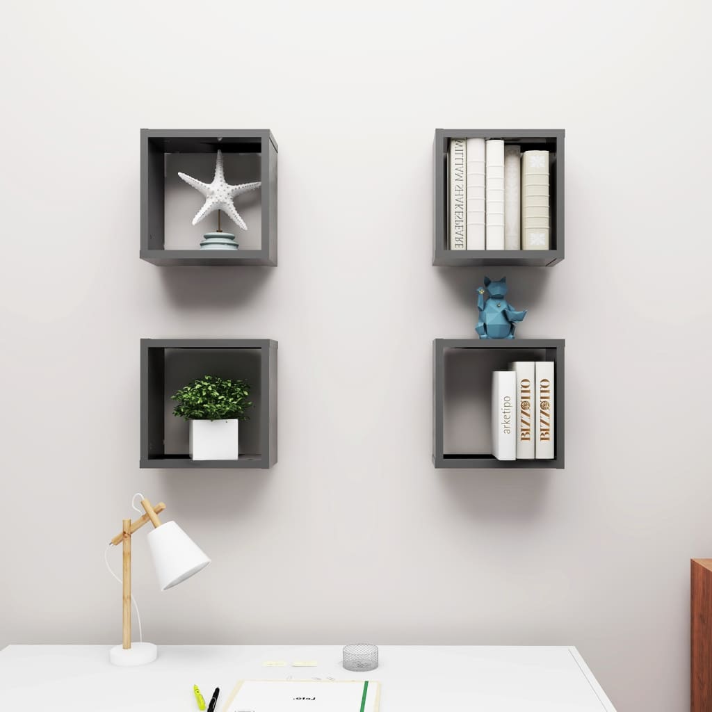 vidaXL Wall Cube Shelves 4 pcs Grey 30x15x30 cm