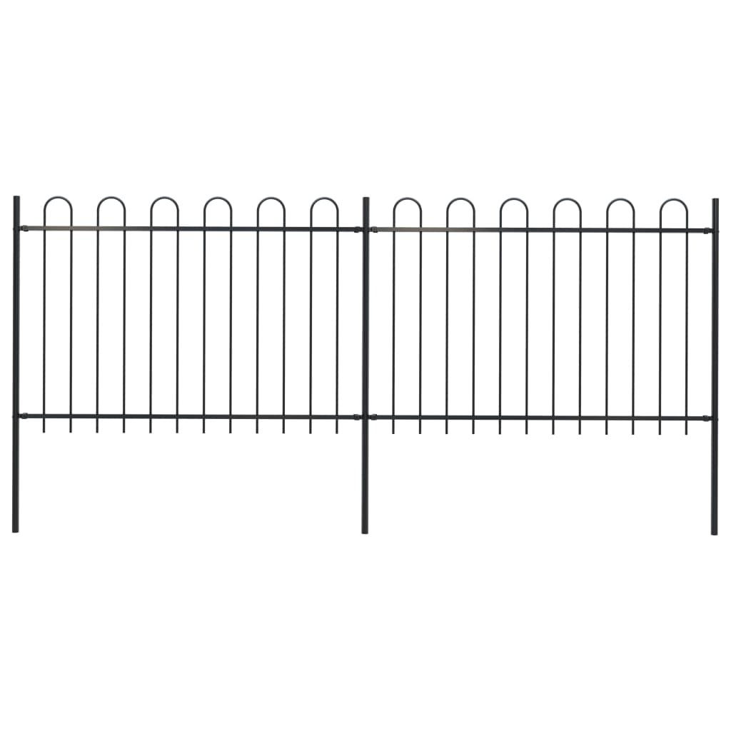 vidaXL Garden Fence with Hoop Top Steel 3.4x1.2 m Black