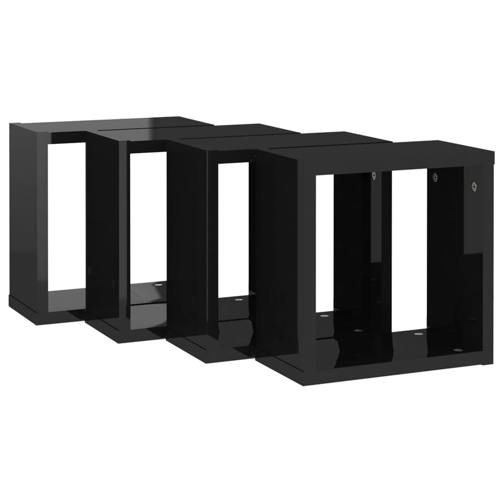 vidaXL Wall Cube Shelves 4 pcs High Gloss Black 30x15x30 cm