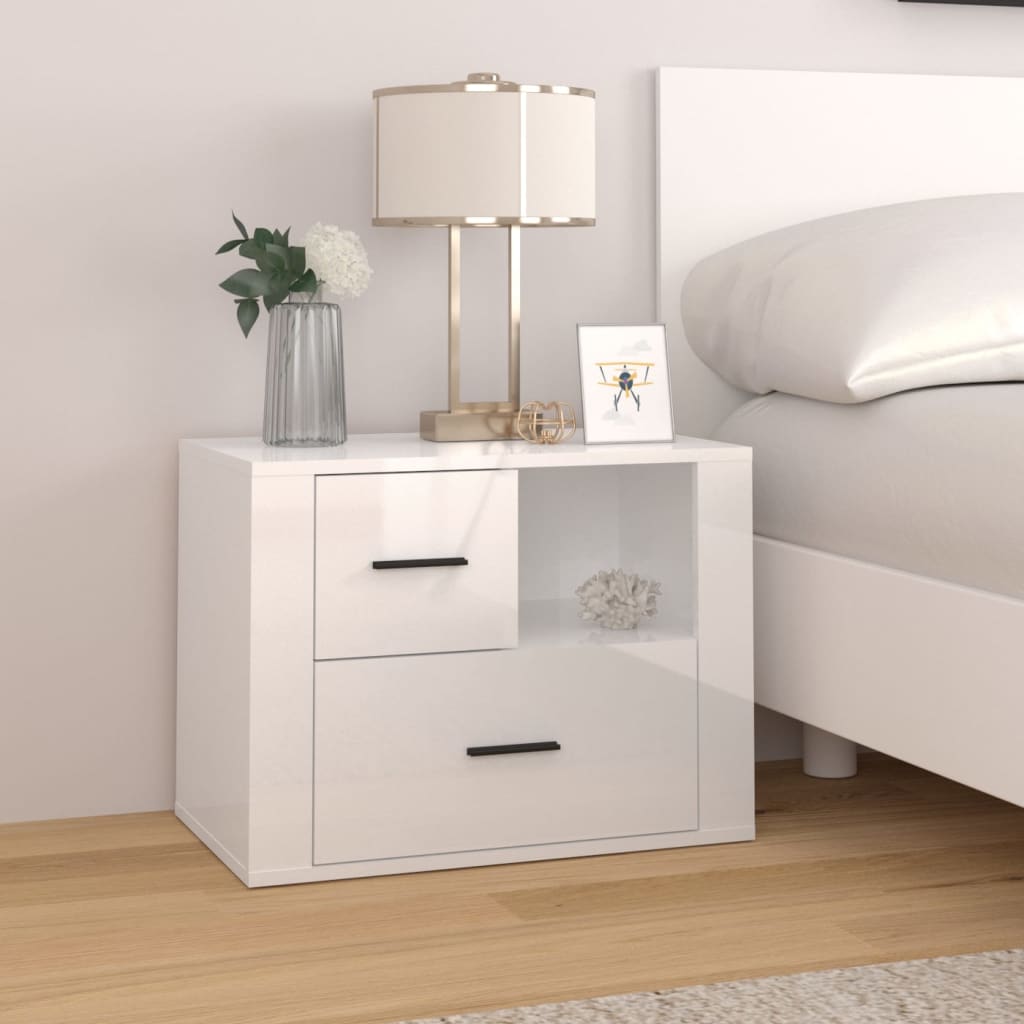 vidaXL Bedside Cabinet High Gloss White 60x36x45 cm Engineered Wood