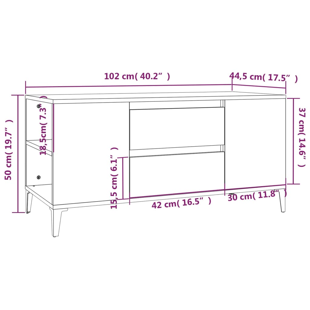 vidaXL TV Cabinet Grey Sonoma 102x44.5x50 cm Engineered Wood