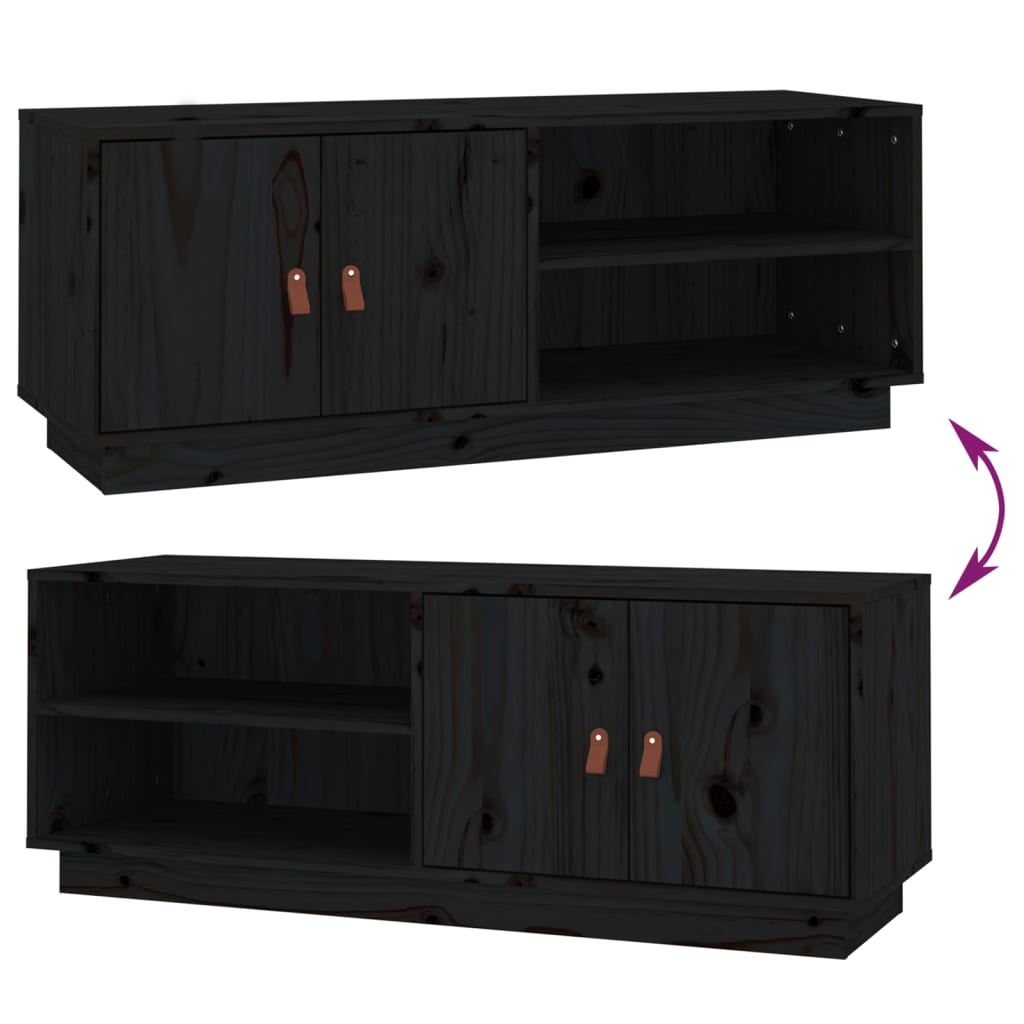 vidaXL TV Cabinet Black 105x34x40 cm Solid Wood Pine
