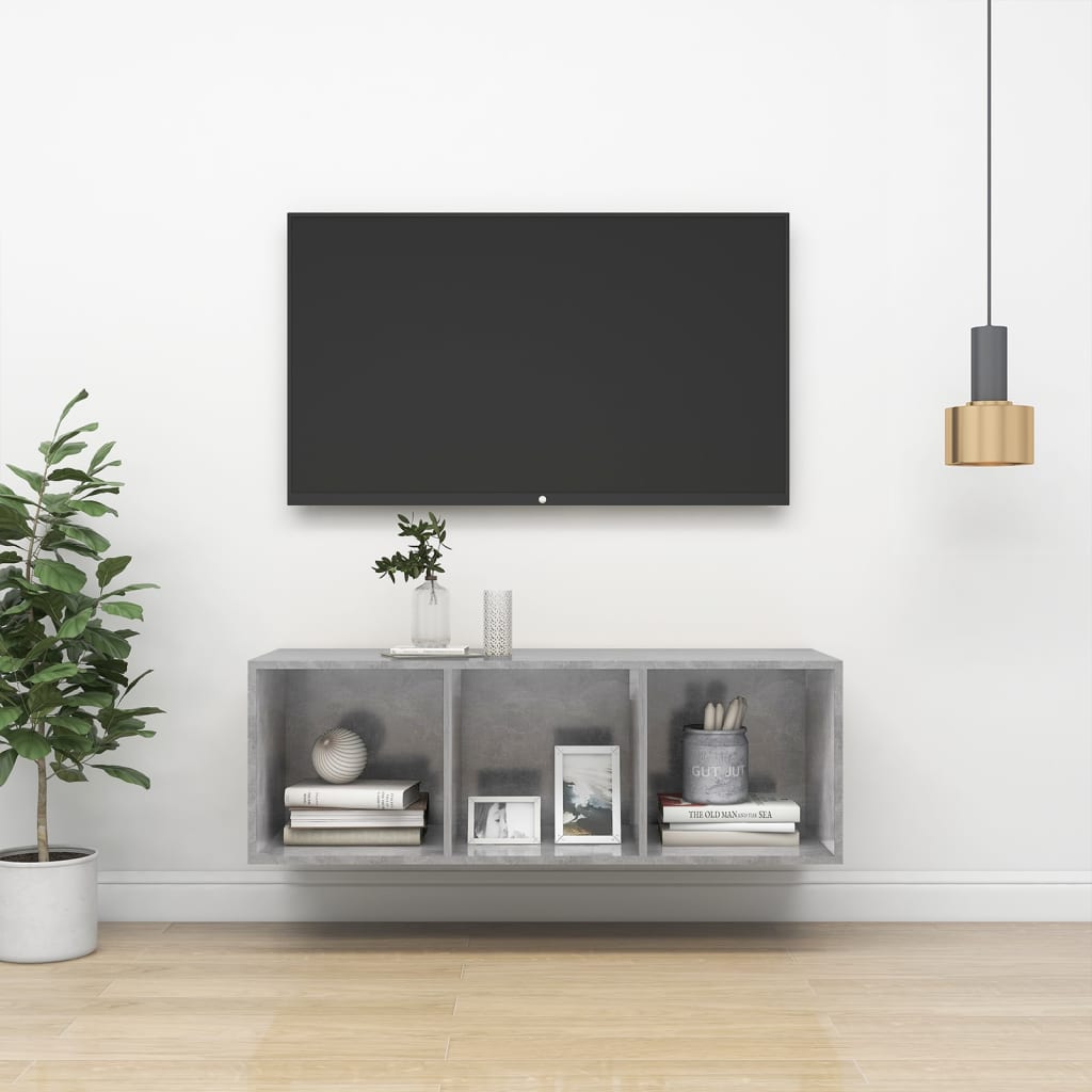 vidaXL Wall-mounted TV Cabinet Concrete Grey 37x37x107 cm Engineered Wood