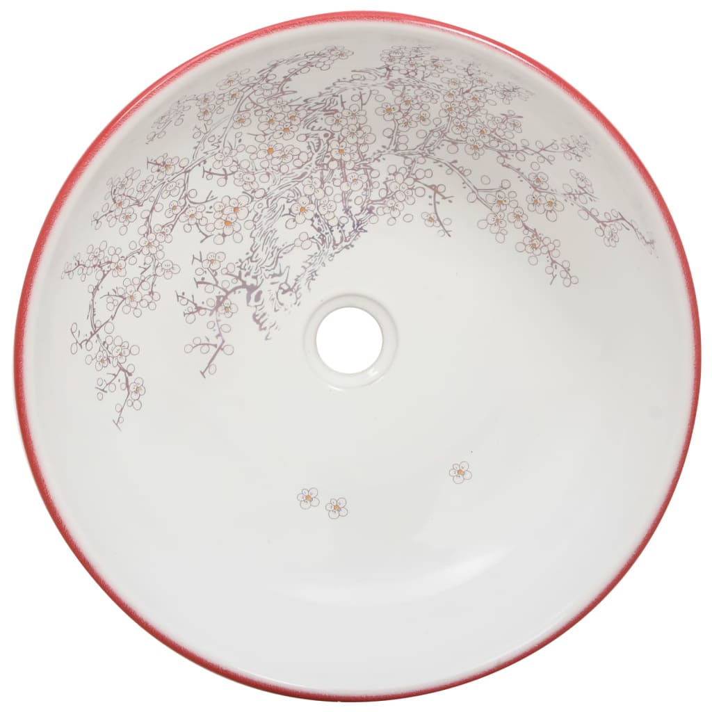vidaXL Countertop Basin White and Red Round Φ41x14 cm Ceramic