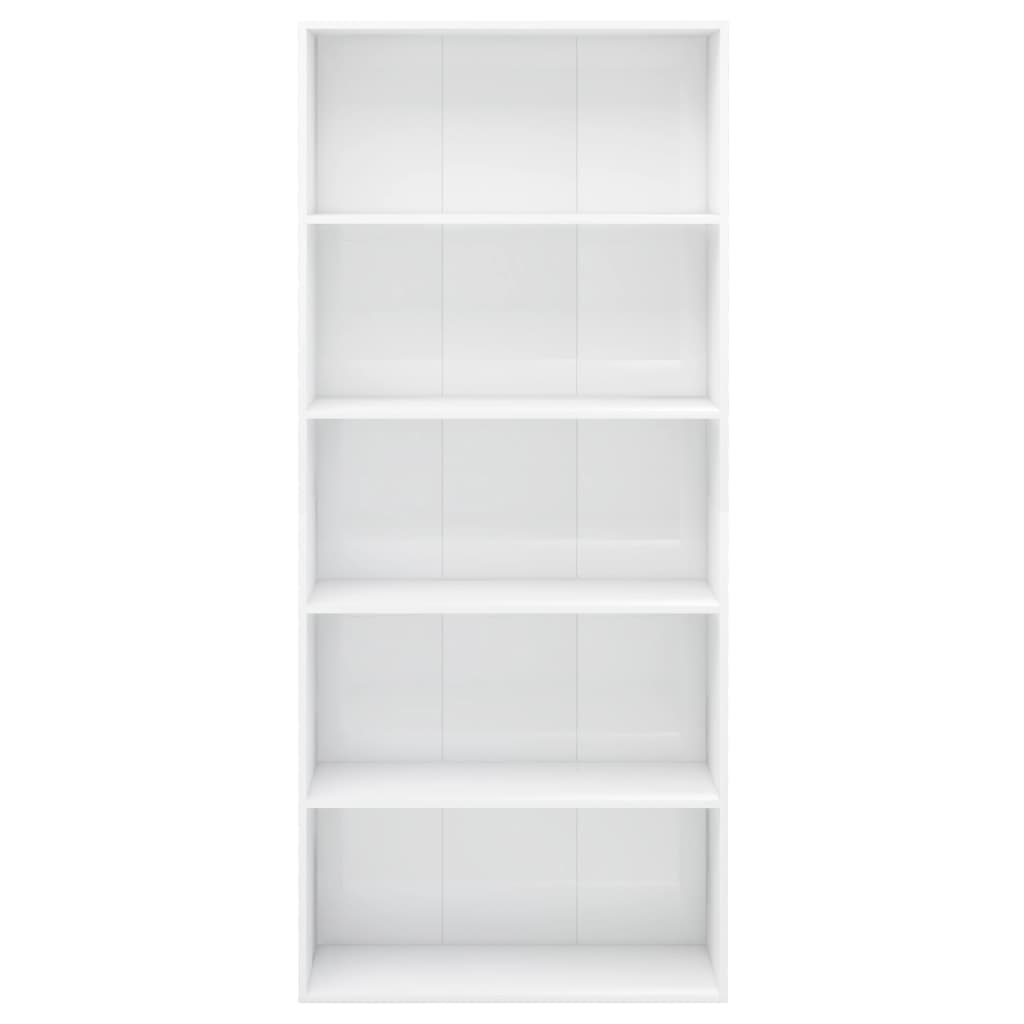 vidaXL 5-Tier Book Cabinet High Gloss White 80x30x189 cm Engineered Wood
