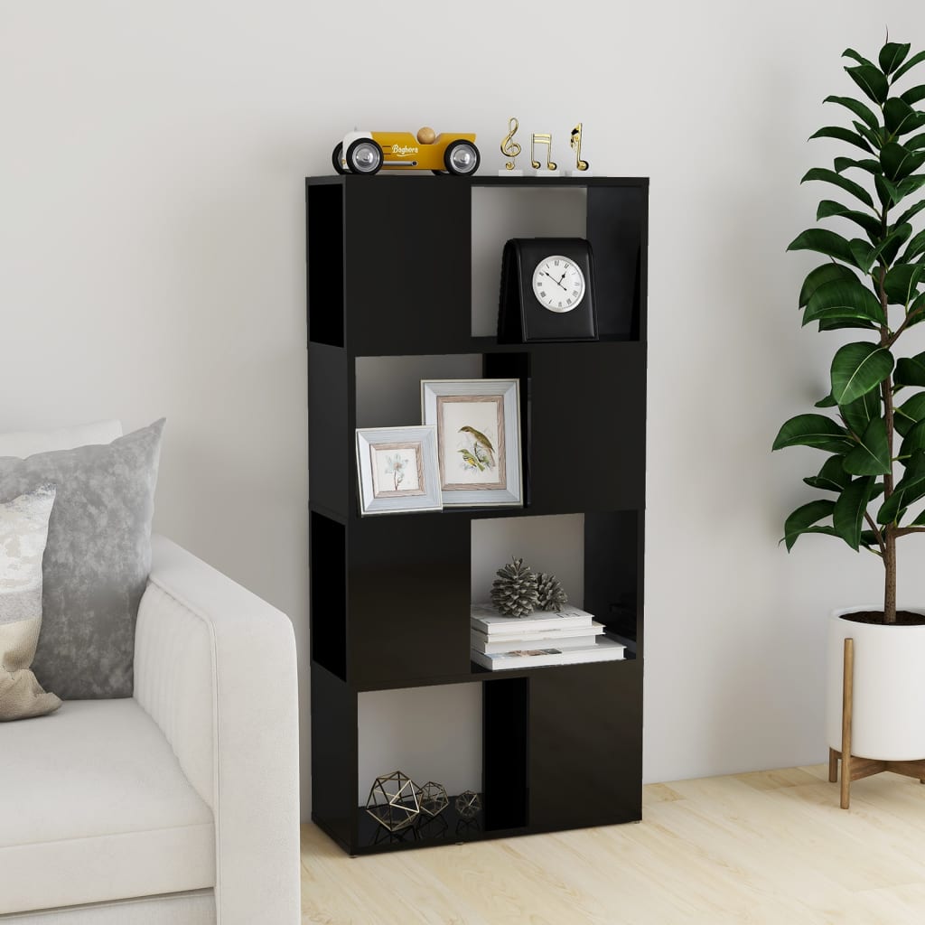 vidaXL Book Cabinet Room Divider High Gloss Black 60x24x124.5 cm