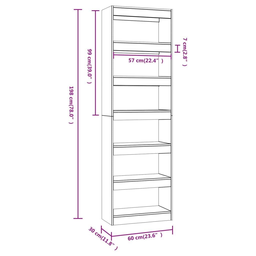 vidaXL Book Cabinet/Room Divider High Gloss White 60x30x198 cm