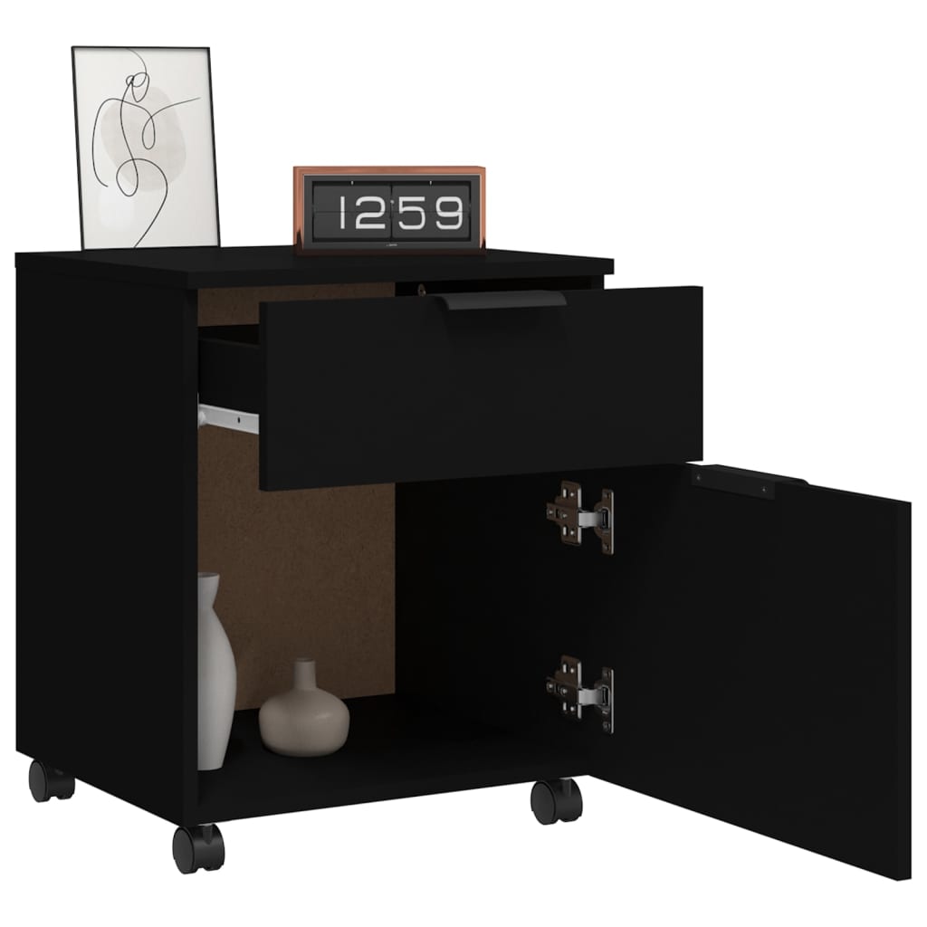 vidaXL Mobile File Cabinet with Wheels Black 45x38x54cm Engineered Wood