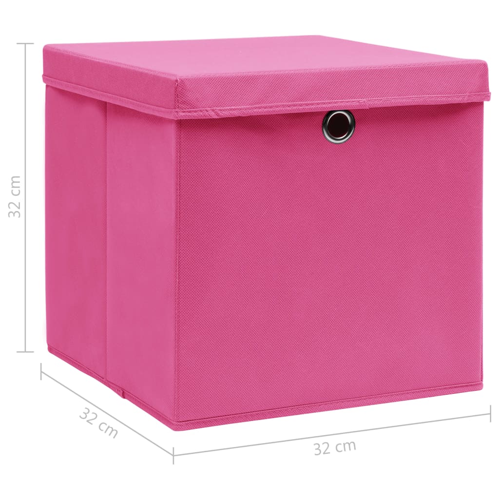 vidaXL Storage Boxes with Lids 4 pcs Pink 32x32x32 cm Fabric