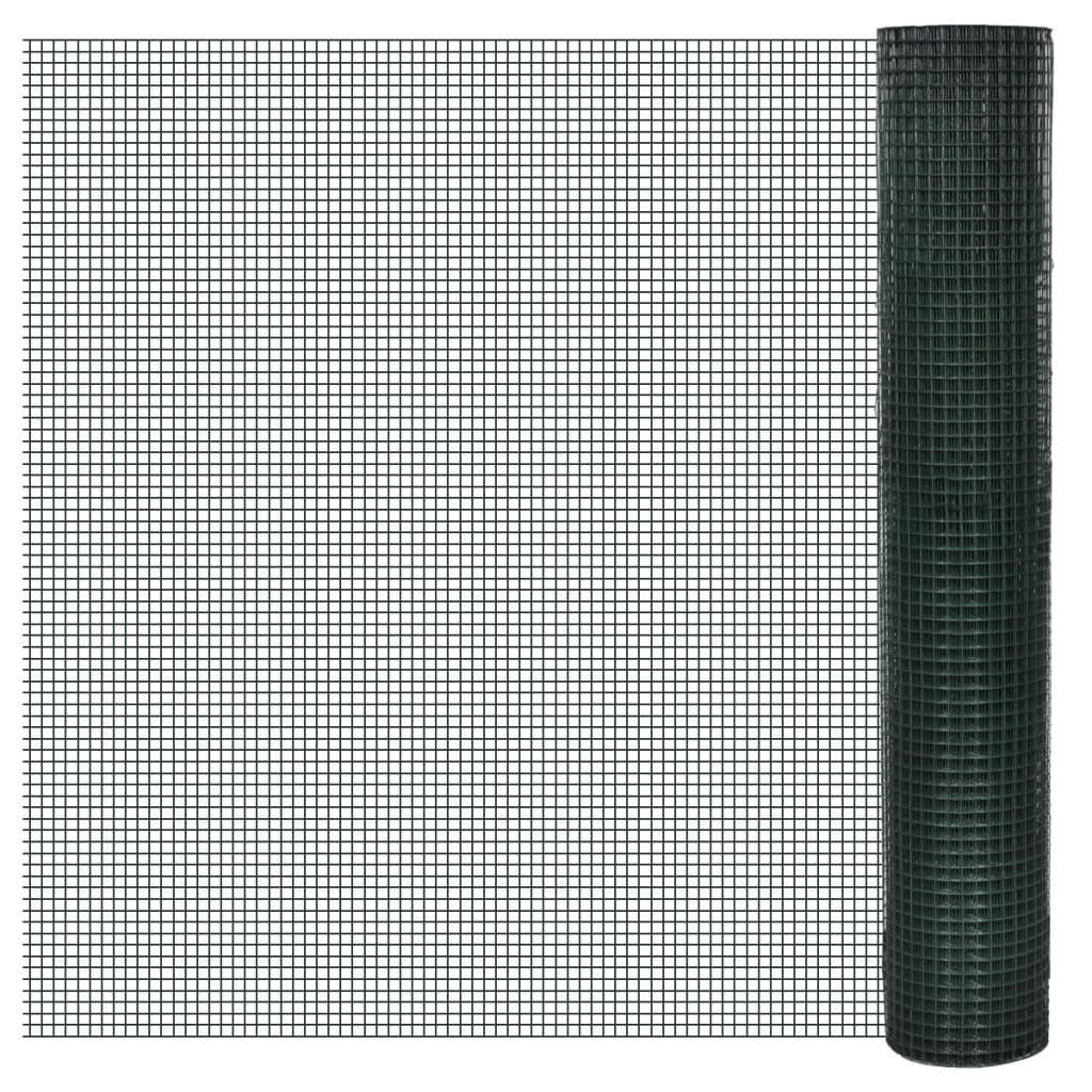 vidaXL Chicken Wire Fence Galvanised with PVC Coating 10x1 m Green