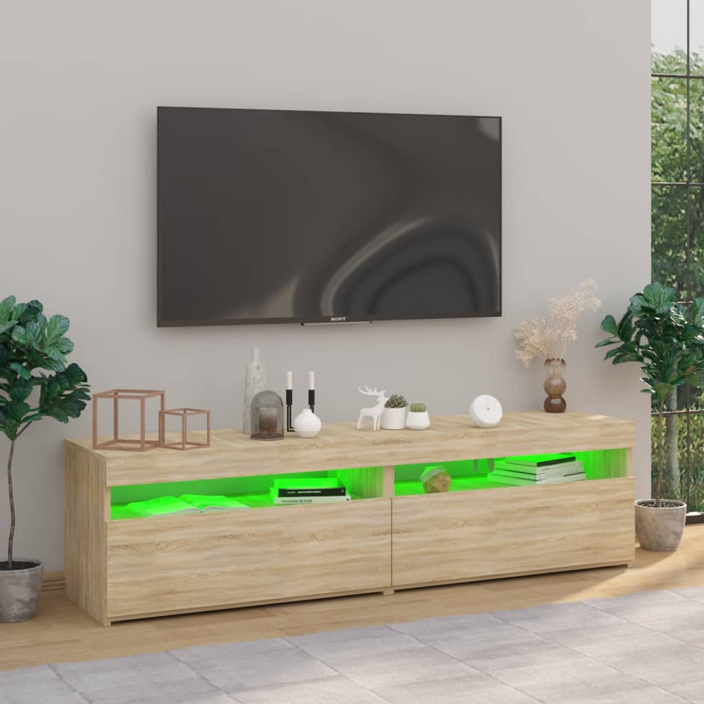 vidaXL TV Cabinets 2 pcs with LED Lights Sonoma Oak 75x35x40 cm
