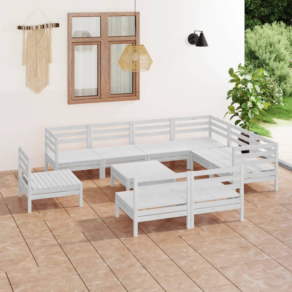 vidaXL 10 Piece Garden Lounge Set Solid Pinewood White