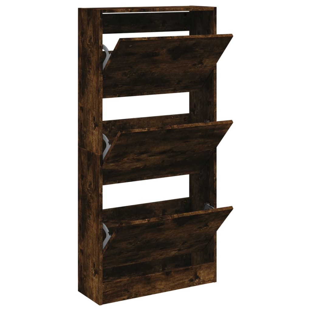 vidaXL Shoe Cabinet Smoked Oak 60x21x125.5 cm Engineered Wood