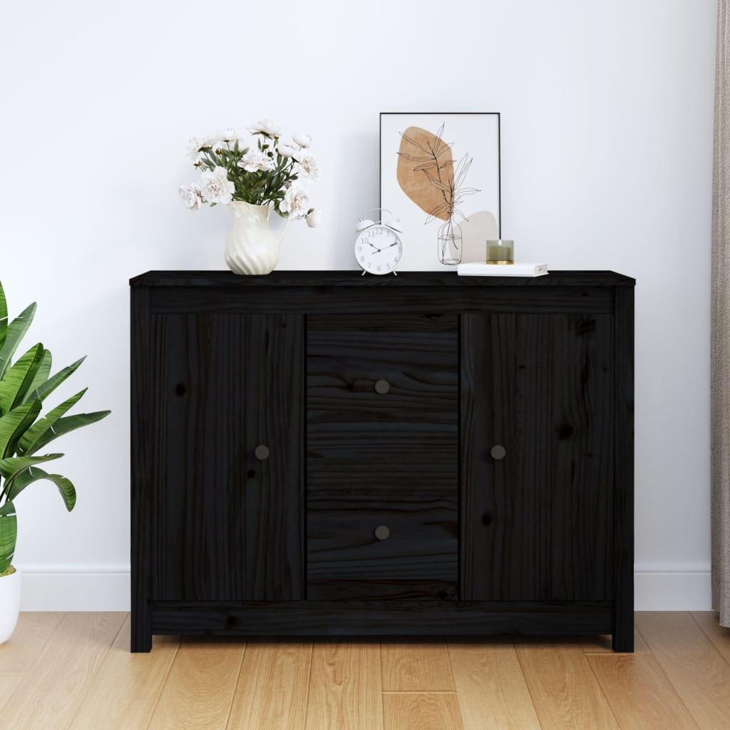 vidaXL Sideboard Black 100x35x74 cm Solid Wood Pine