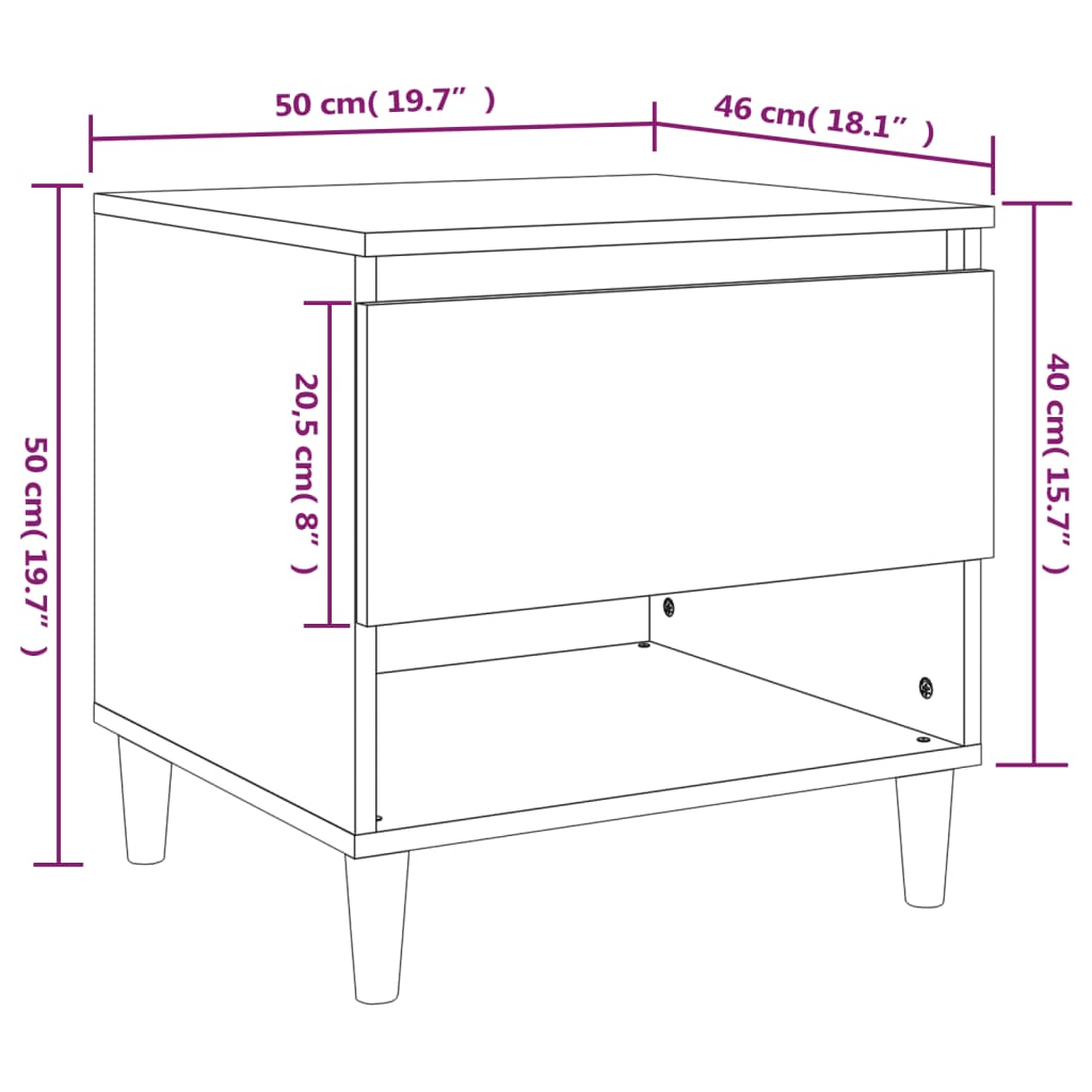 vidaXL Bedside Table High Gloss White 50x46x50 Engineered Wood