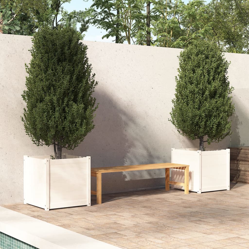 vidaXL Garden Planters 2 pcs White 60x60x60 cm Solid Pinewood