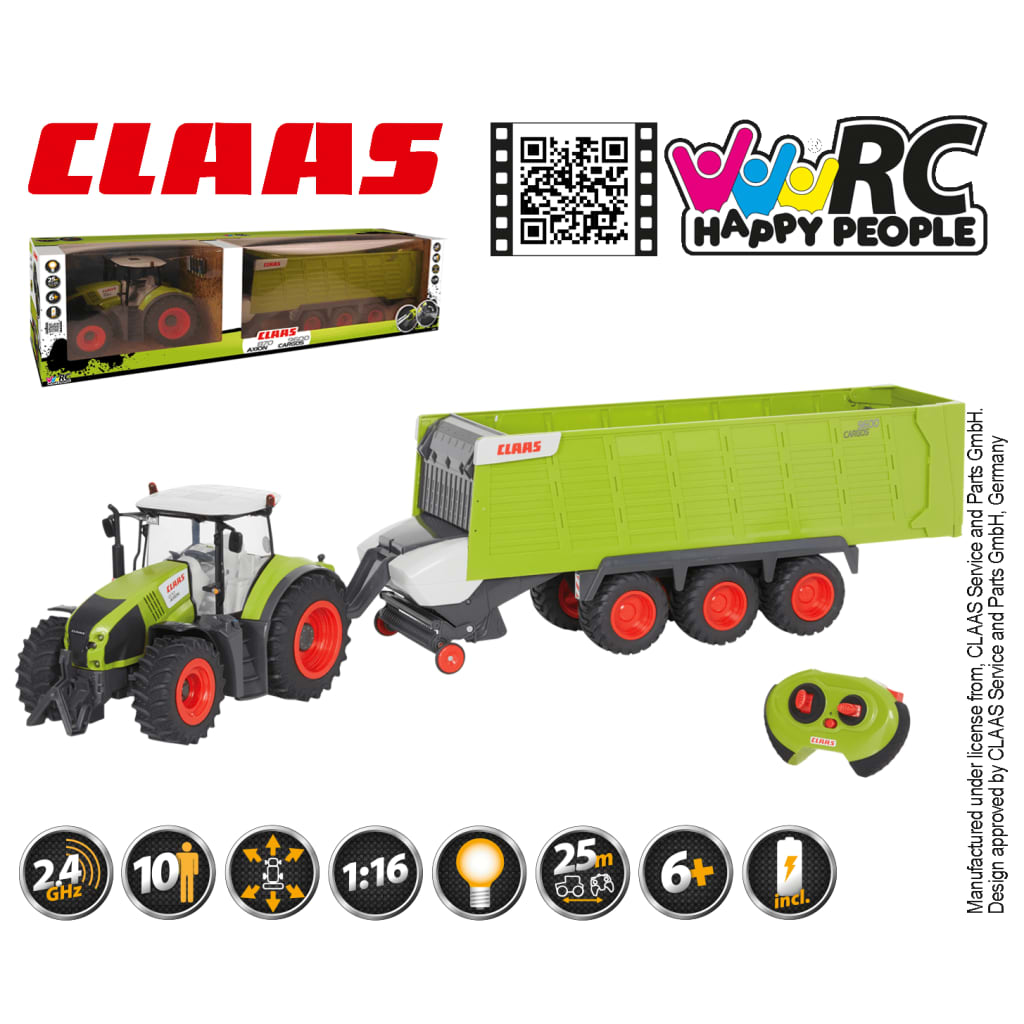 CLAAS RC Toy Tractor with Trailer AXION870 and CARGOS9600 1:16