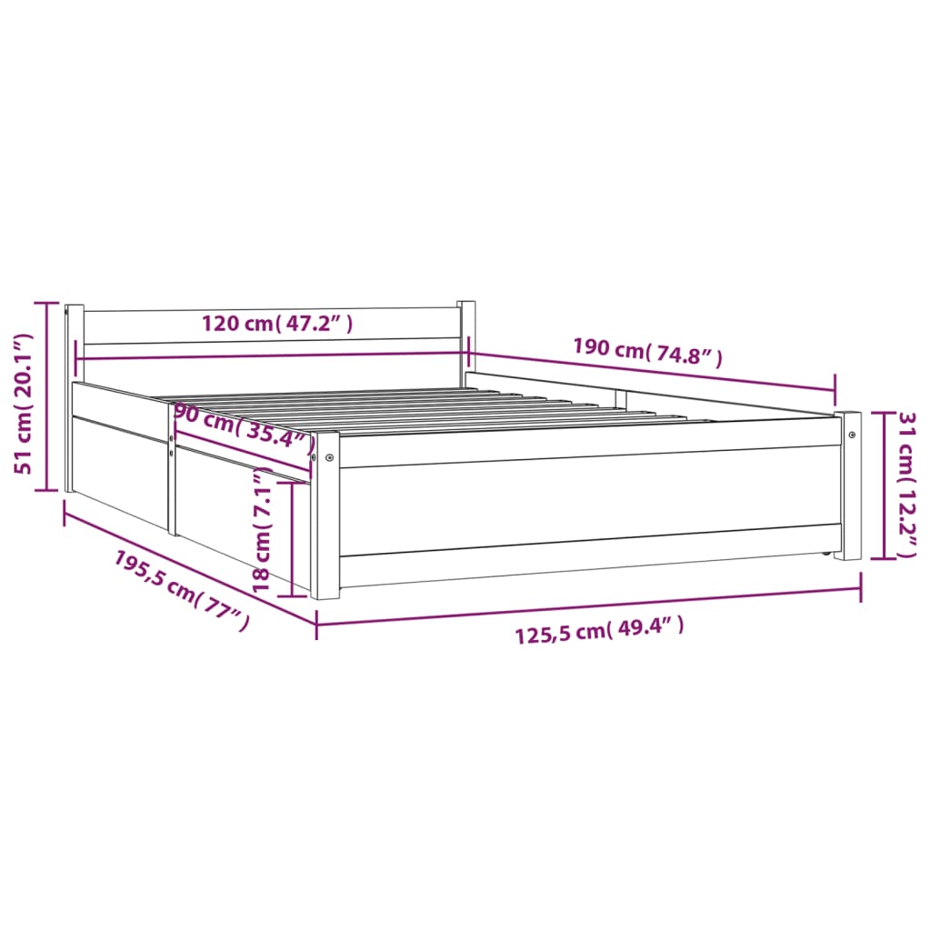 vidaXL Bed Frame with Drawers 120x190 cm Small Double