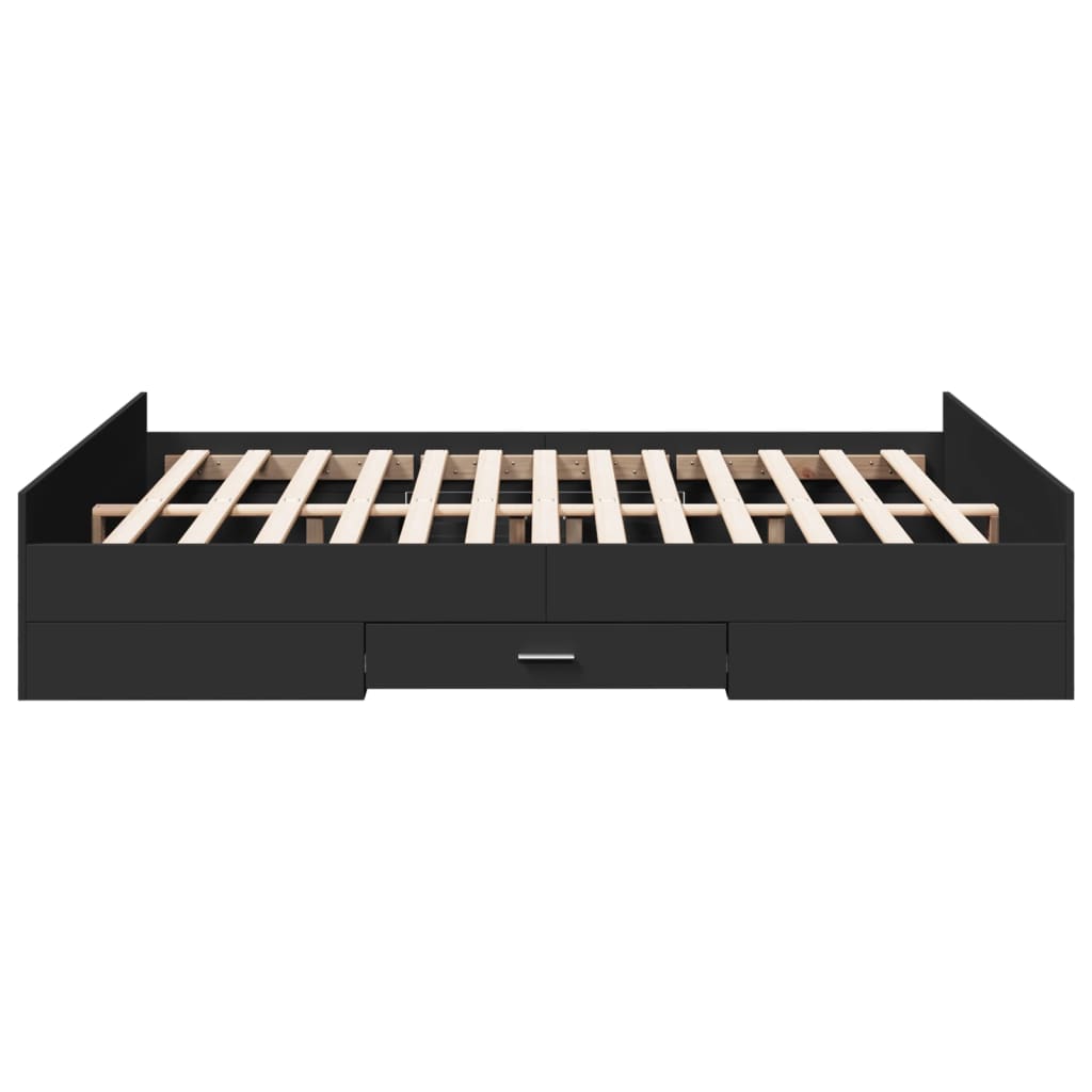 vidaXL Bed Frame with Drawers Black 150x200 cm King Size Engineered Wood