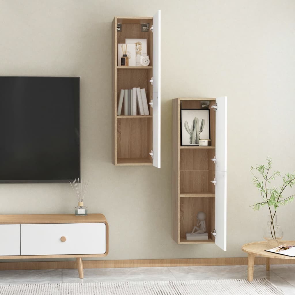 vidaXL TV Cabinets 2 pcs White and Sonoma Oak 30.5x30x110 cm Chipboard