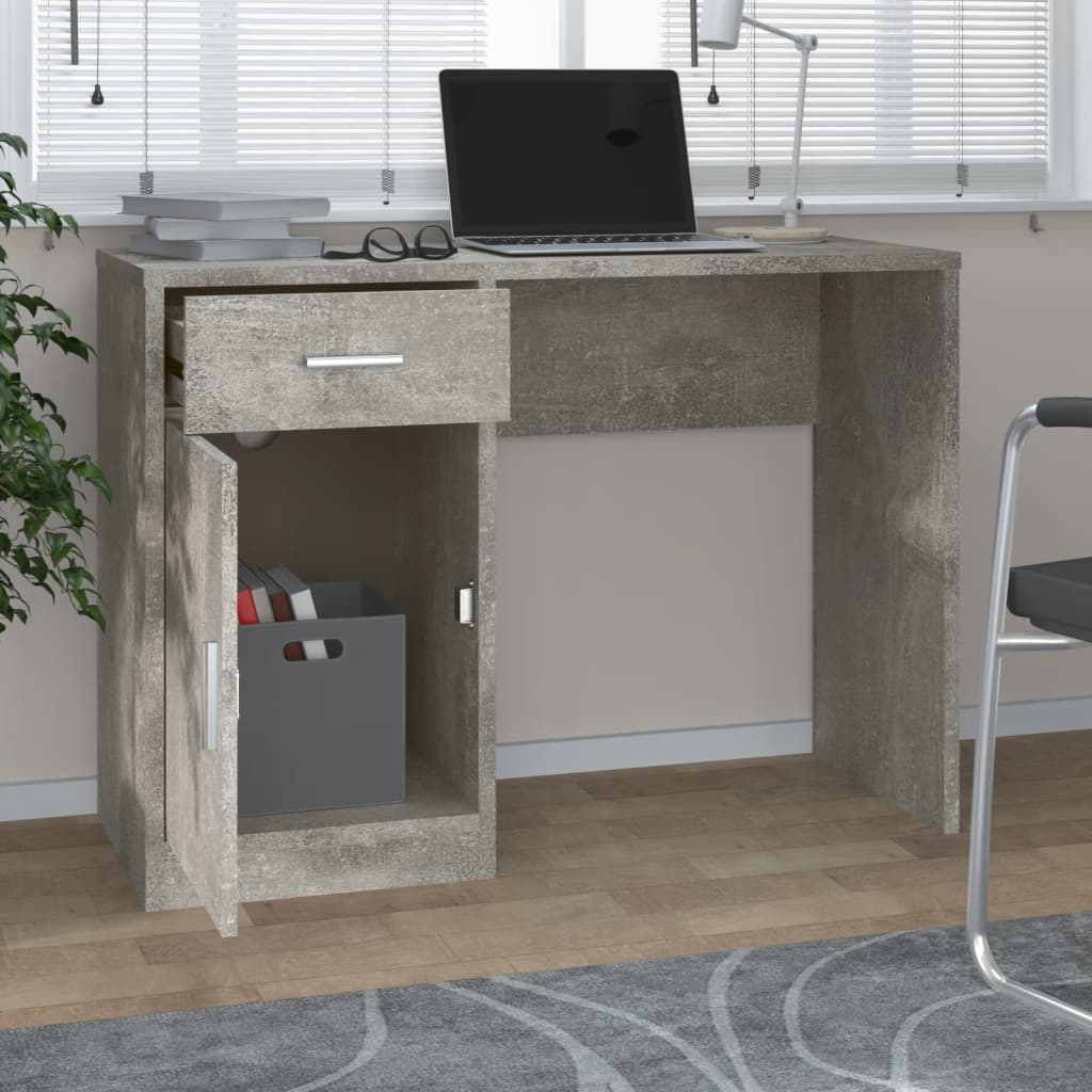 vidaXL Desk with Drawer&Cabinet Concrete Grey 100x40x73 cm Engineered Wood