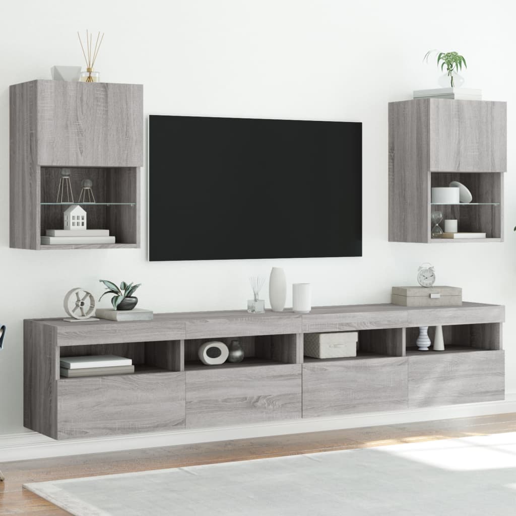 vidaXL TV Cabinets with LED Lights 2 pcs Grey Sonoma 40.5x30x60 cm