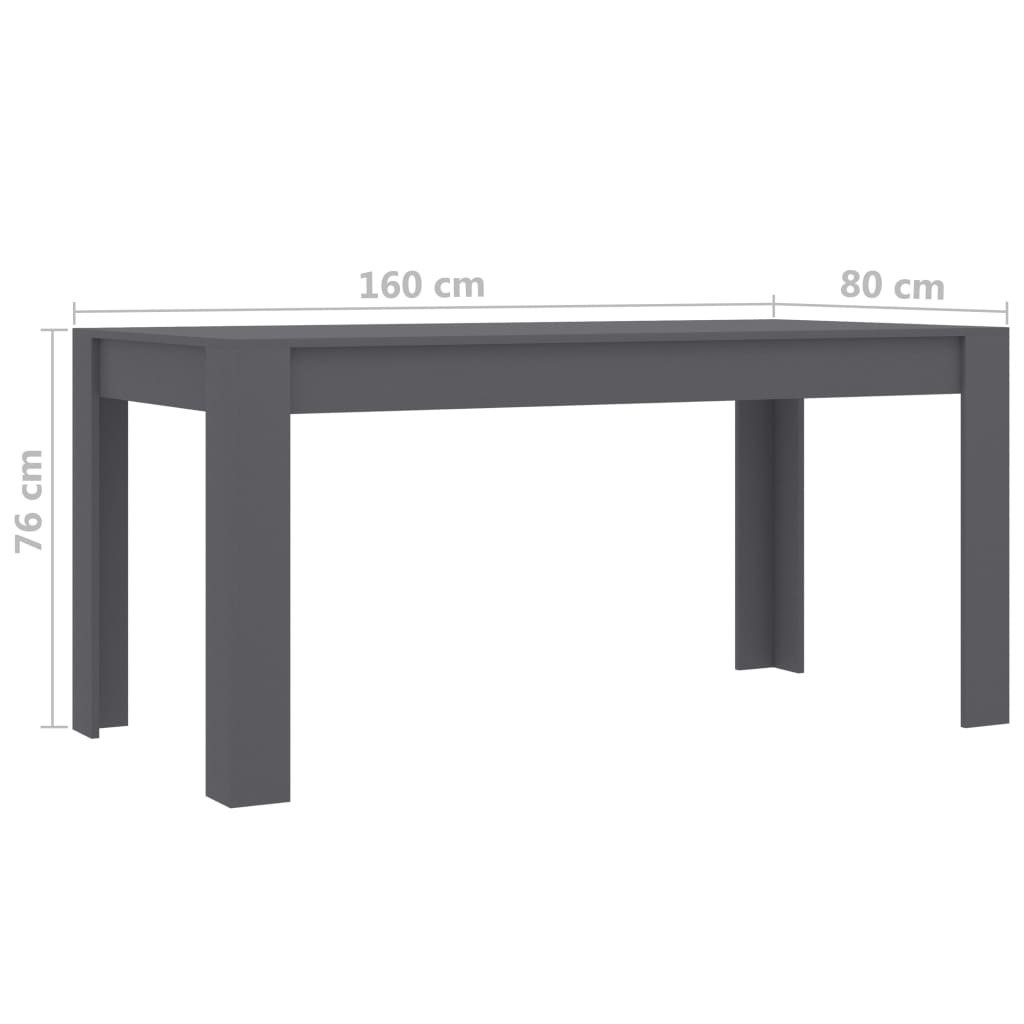 vidaXL Dining Table Grey 160x80x76 cm Engineered Wood