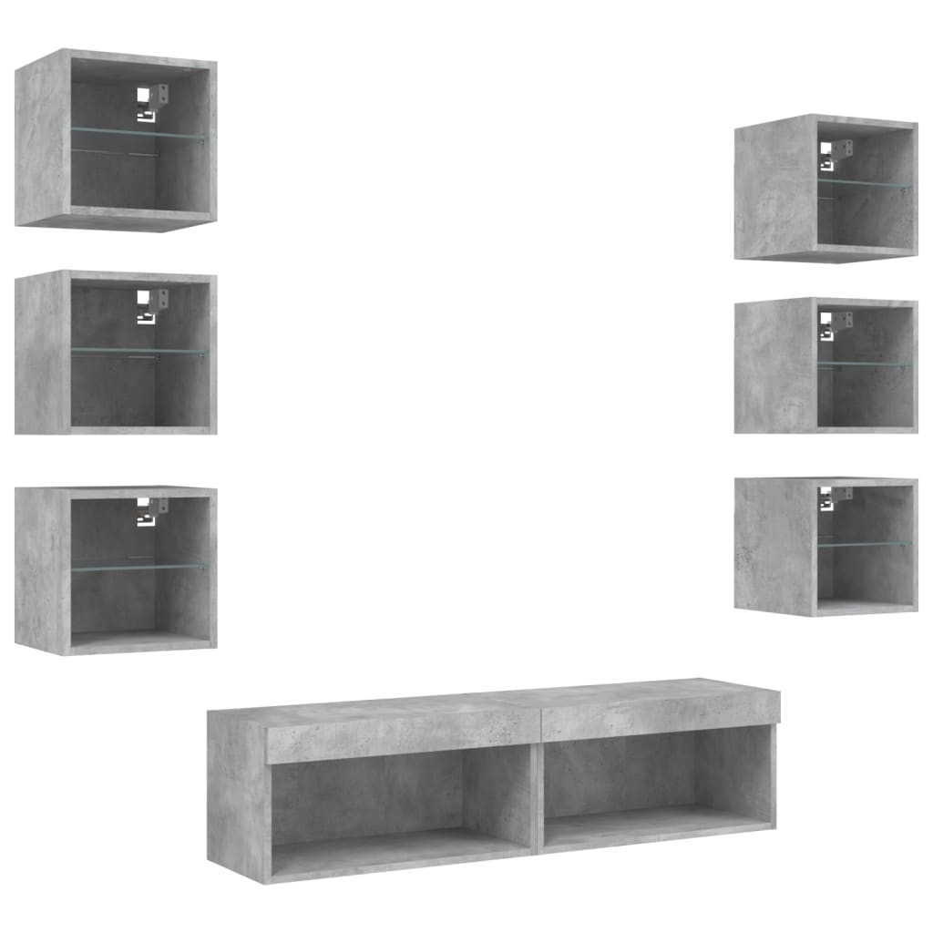 vidaXL 8 Piece TV Wall Units with LED Concrete Grey Engineered Wood