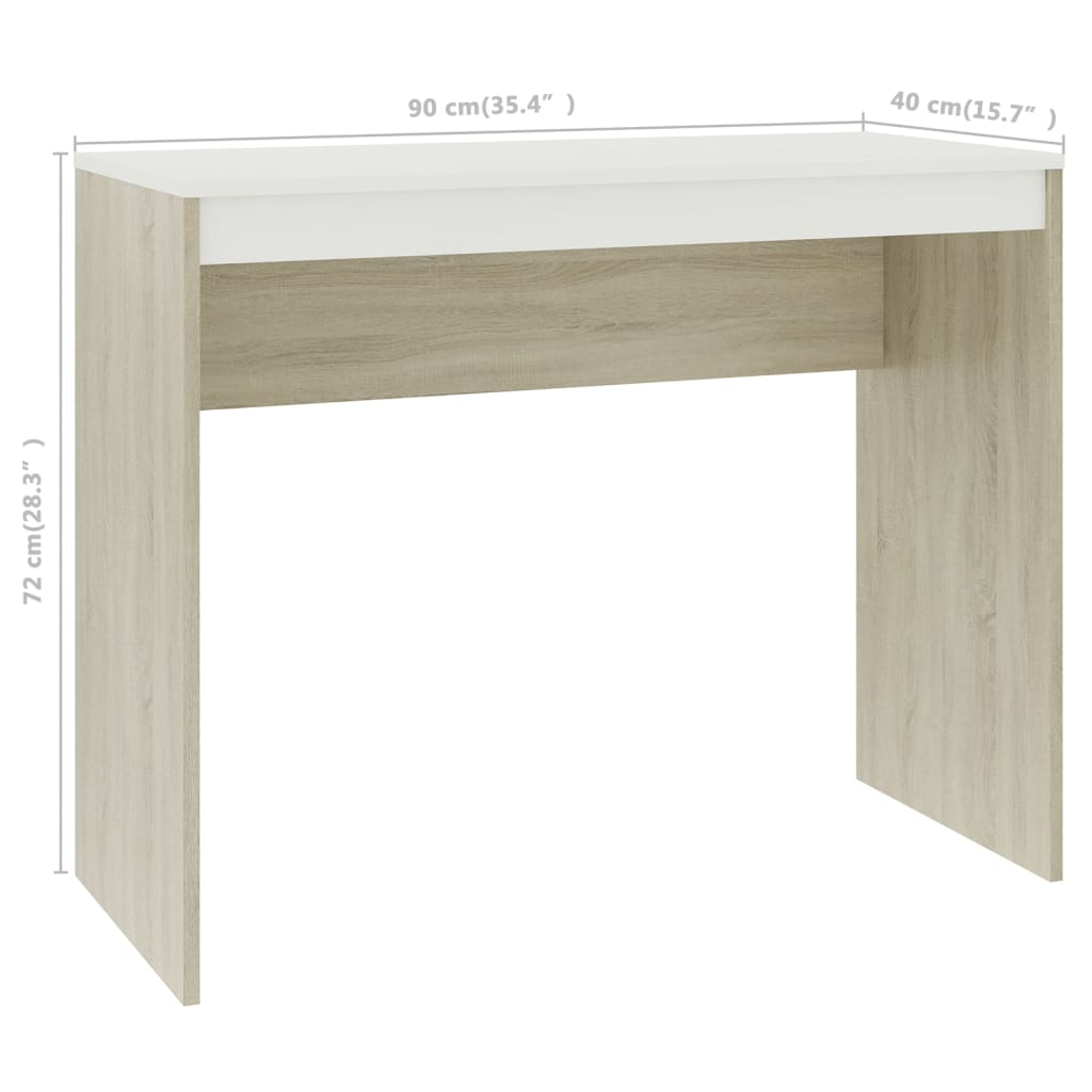 vidaXL Desk White and Sonoma Oak 90x40x72 cm Engineered Wood