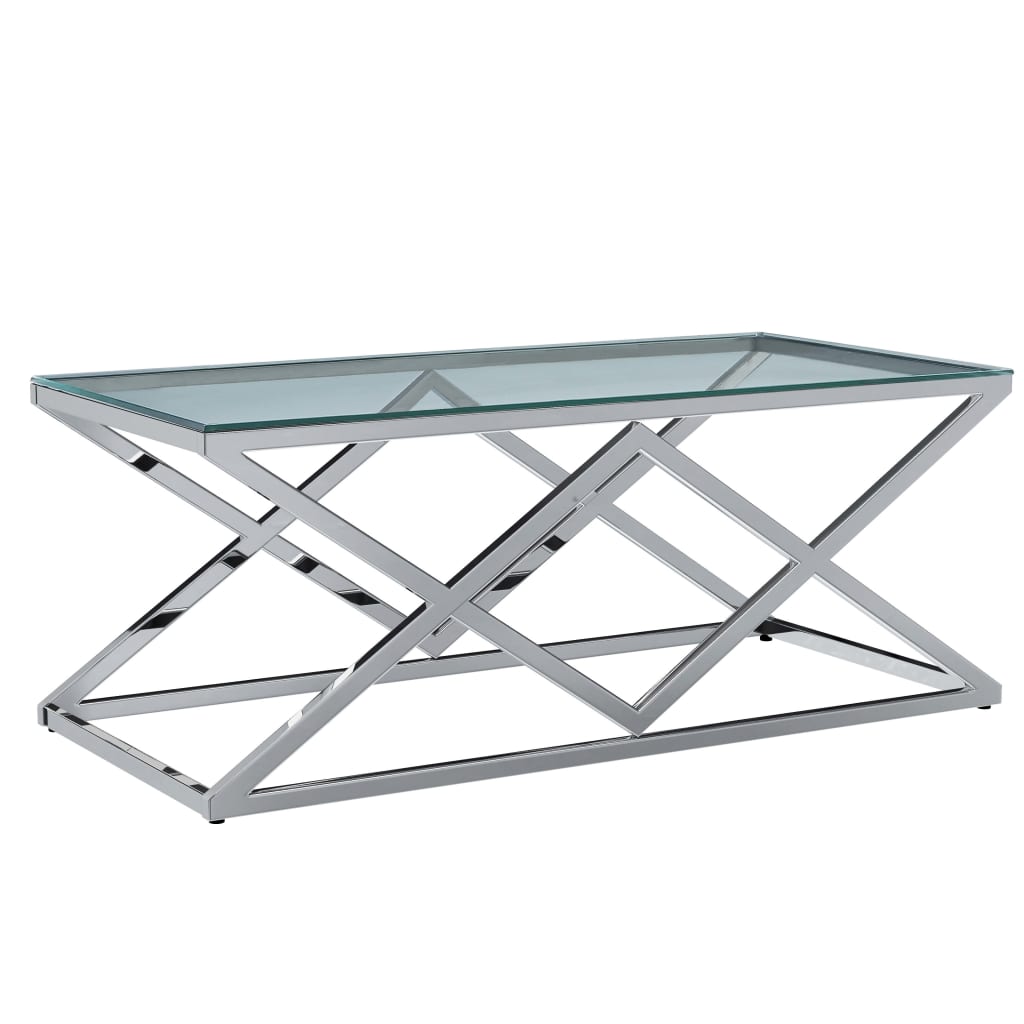 vidaXL Coffee Table Transparent 120x60x45 cm Tempered Glass and Stainless Steel