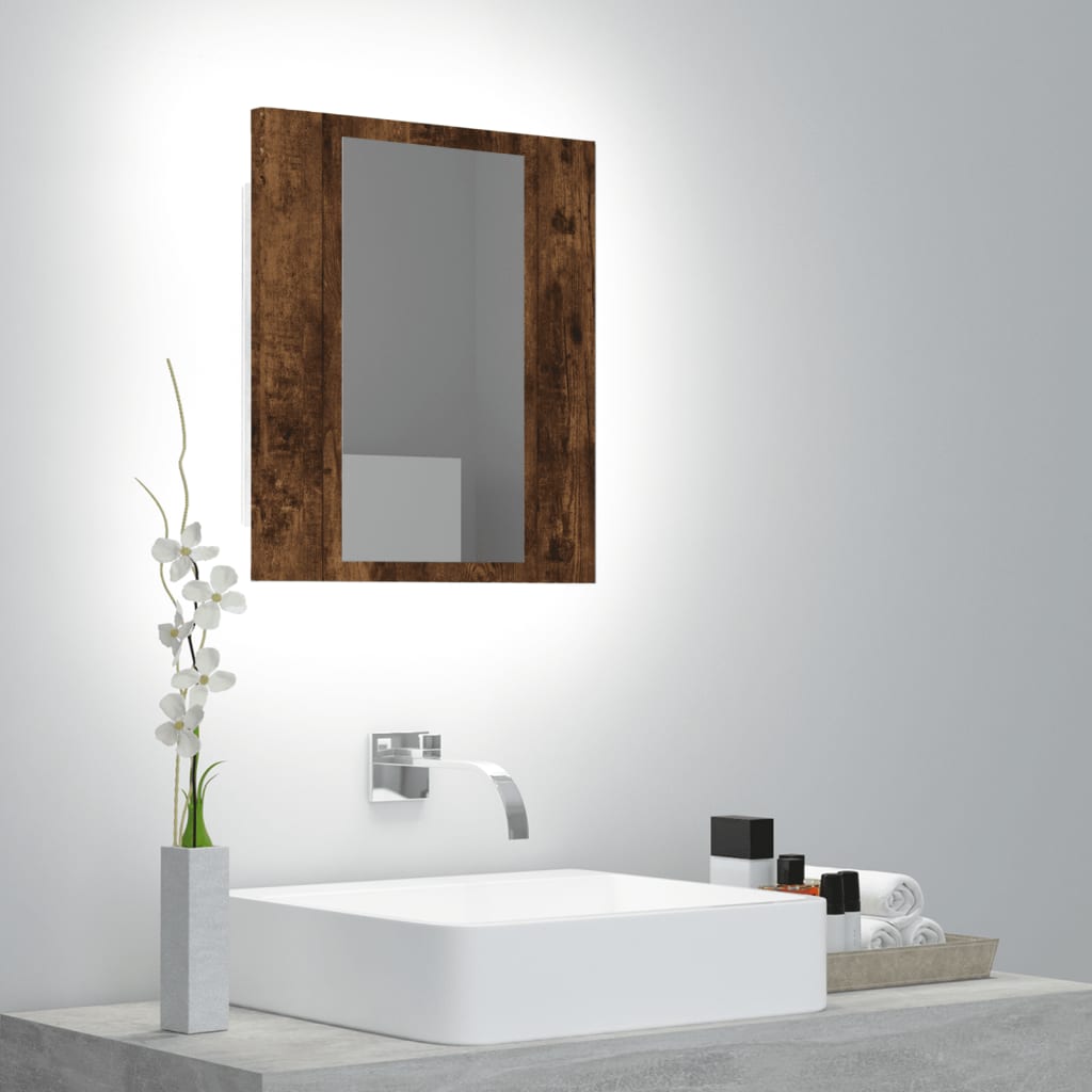 vidaXL LED Bathroom Mirror Cabinet Smoked Oak 40x12x45 cm Engineered Wood