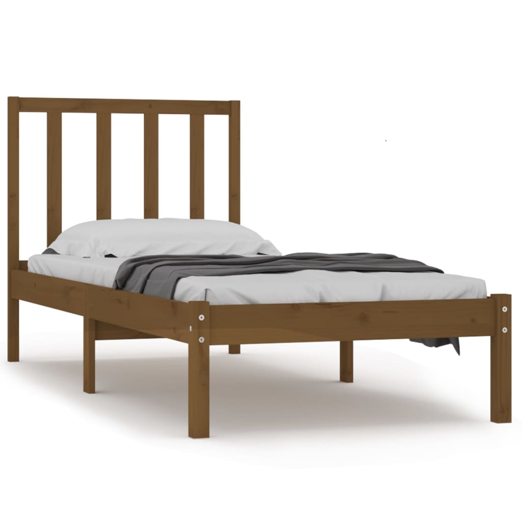 vidaXL Bed Frame Honey Brown Solid Wood Pine 75x190 cm Small Single