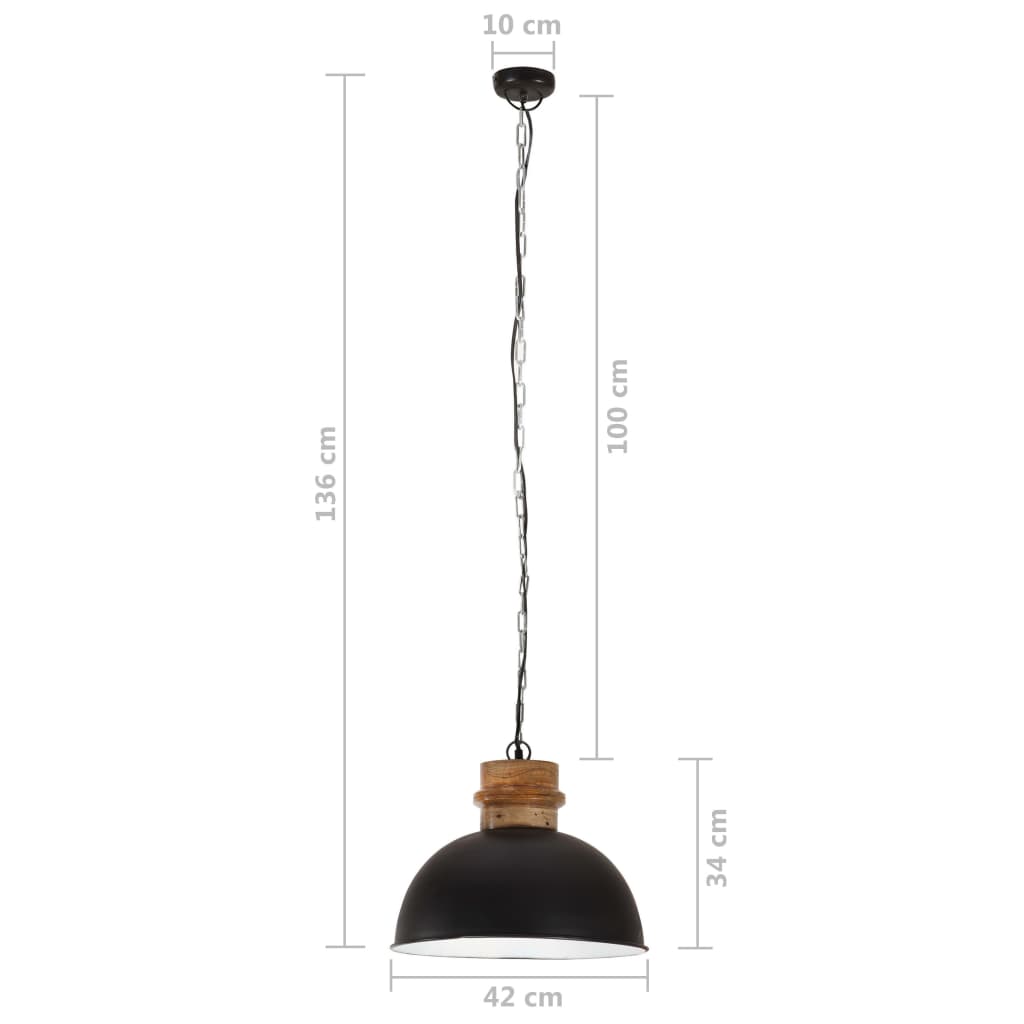 vidaXL Industrial Hanging Lamp 25 W Black Round Mango Wood 42 cm E27